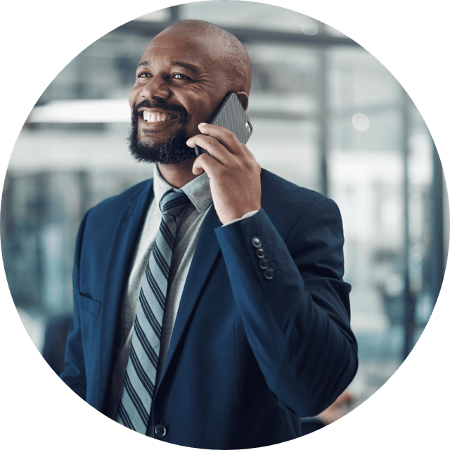 man in suit on phone
